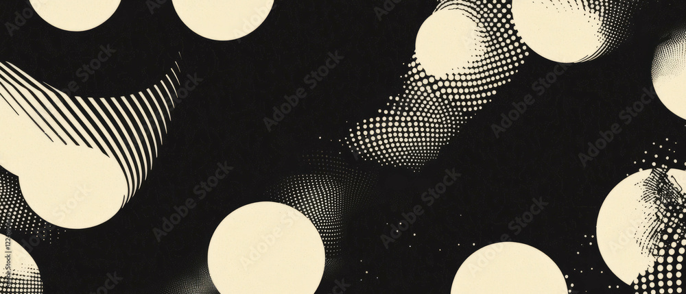 Poster Dots create captivating circles and geometric designs on a dark background texture