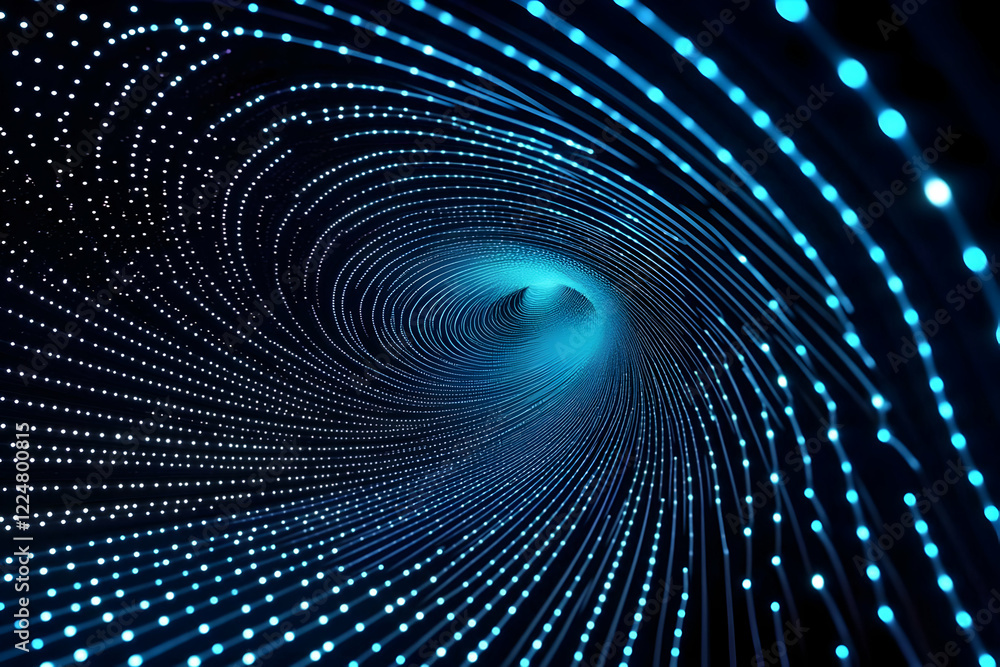Poster abstract blue light tunnel creates futuristic digital stream dynamically in space