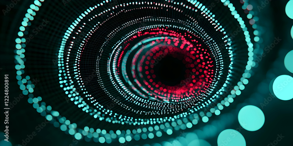 Poster abstract 3d illustration of swirling light particles with a dark center and bokeh effect