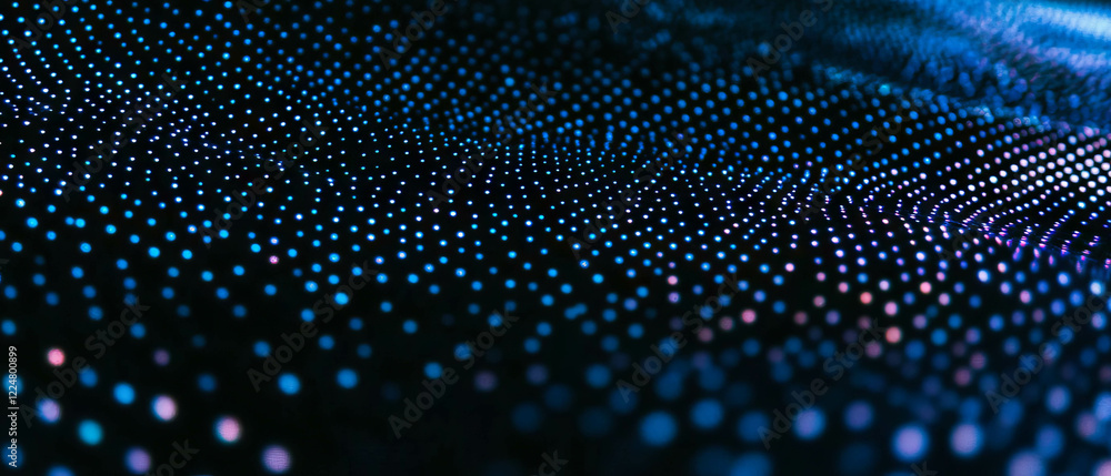 Poster Dynamic dot texture overlay with rhythmic pulsating patterns on black background