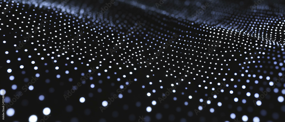 Fototapete Dynamic dot texture with rotating dots creating a circular effect on black background