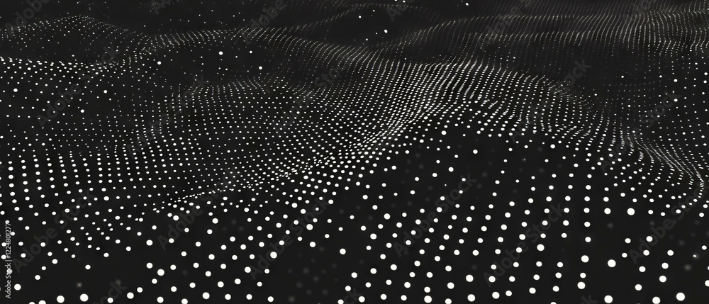 Poster unique dot texture overlay creating a classic monochrome design on a black background