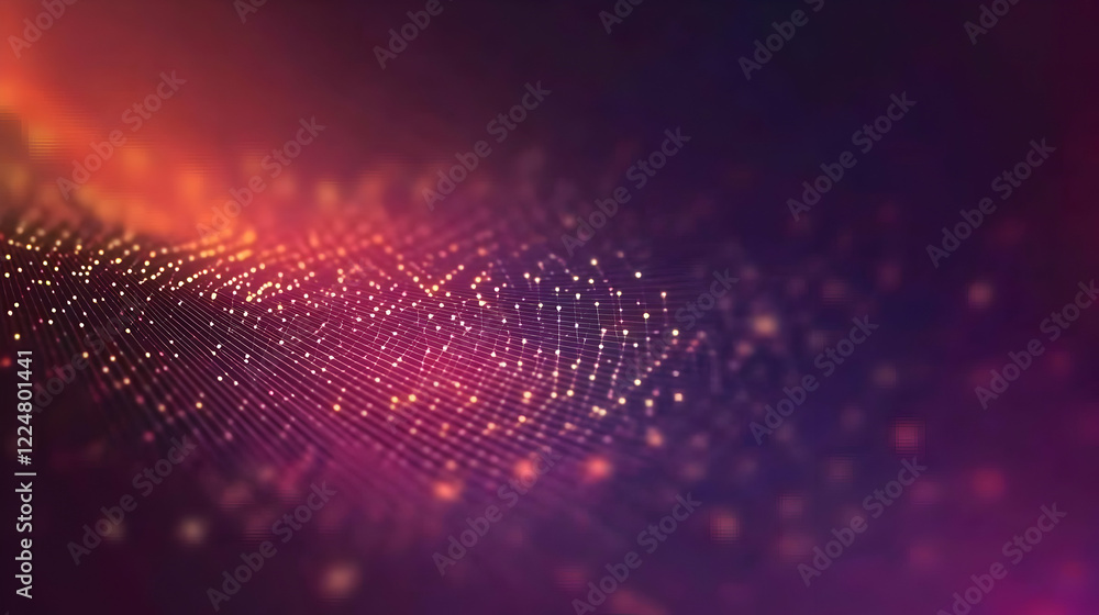 Aufkleber abstract background with glowing particles and interconnected lines in a wavy pattern