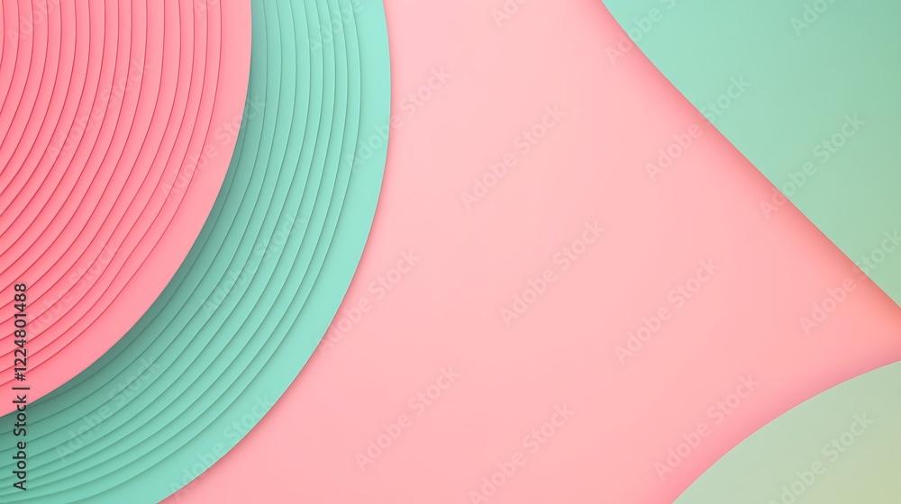 Poster abstract geometric shapes in pastel pink and green tones creating a modern and minimalistic backgrou