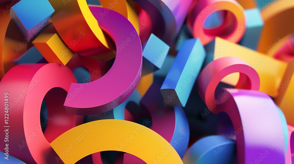 Aufkleber an abstract background with colorful 3d shapes.