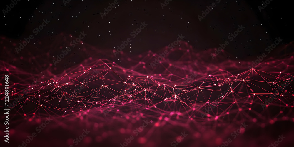 Aufkleber abstract red plexus network background connects nodes with lines and particles dynamically