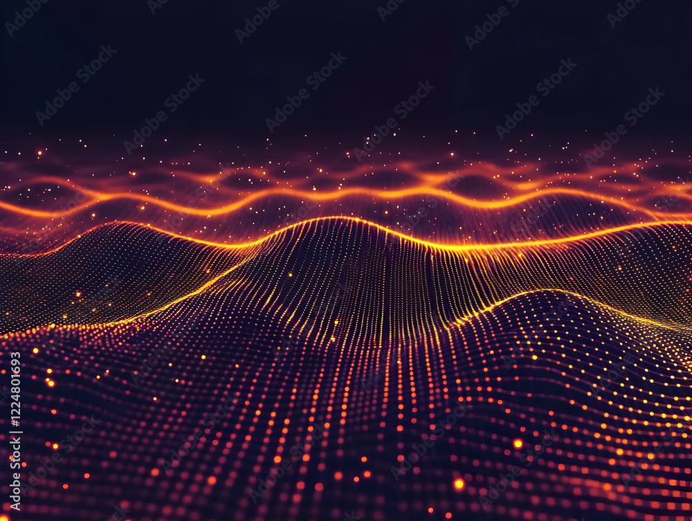 Poster Abstract Background Forms Dynamic Wavy Surface with Glowing Particles and Dark Backdrop