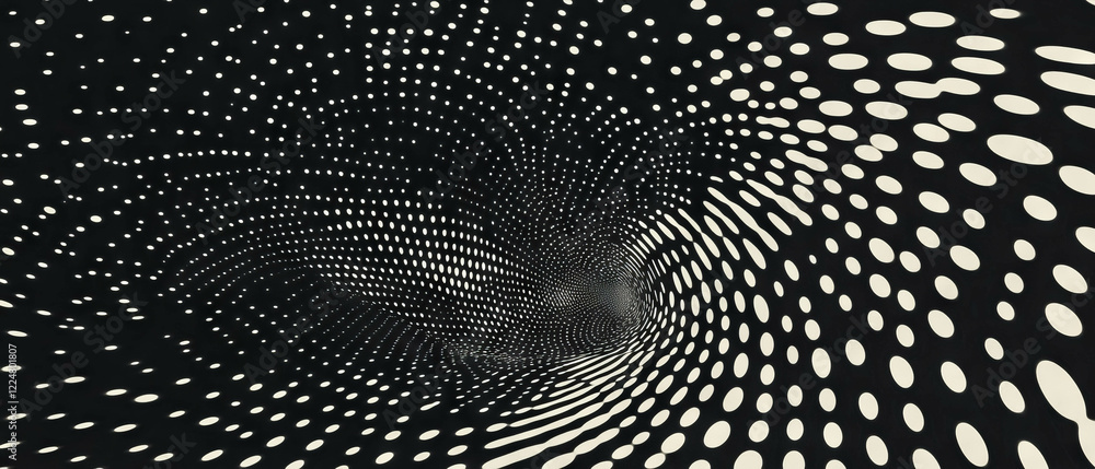 Poster Dynamic spiraling dot texture creating mesmerizing motion on a black background