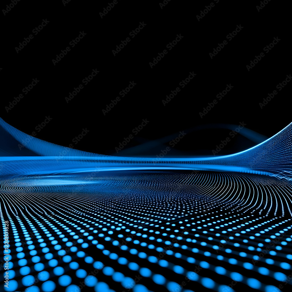 Aufkleber abstract blue wavy grid pattern flows smoothly on a dark background