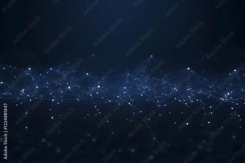 Poster abstract background connects dots and lines forming a network on a dark blue backdrop