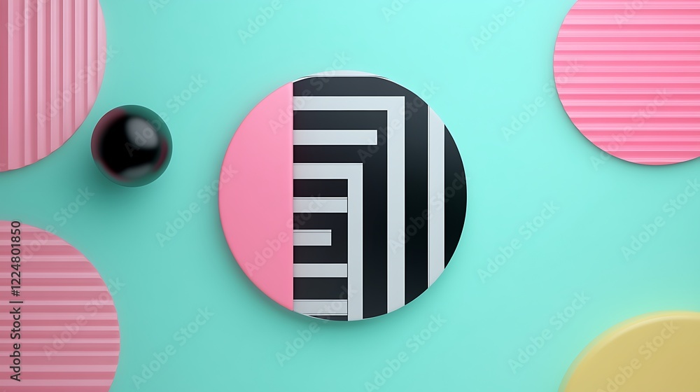 Poster abstract geometric shapes on pastel background with vibrant colors and dynamic patterns for modern d