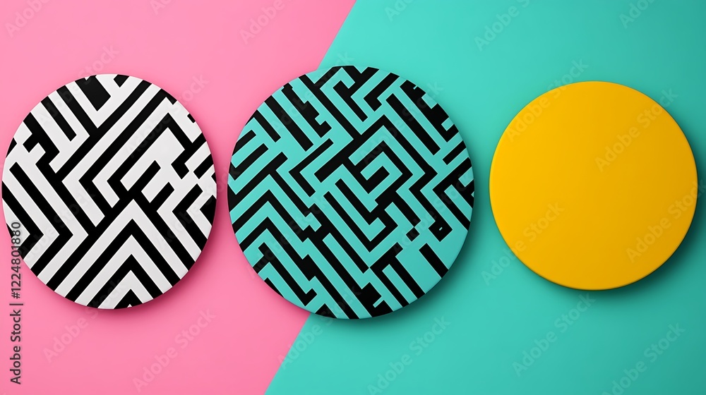 Poster abstract geometric shapes with black and white patterns on colored background for creative design pr