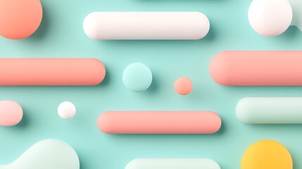 Fototapeta premium Abstract Geometric Shapes on Soft Colored Background with Round and Elongated Forms in Pastel Tones