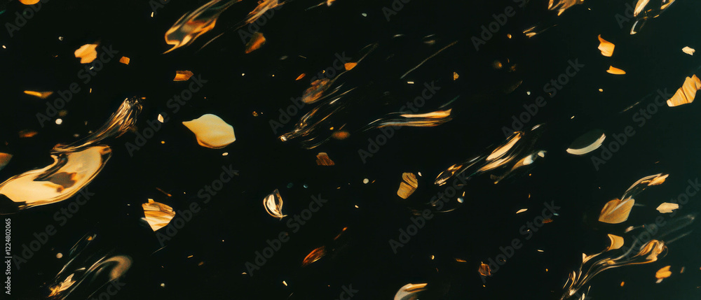 Aufkleber drifting gold confetti floating gently against a dark background in mesmerizing motion