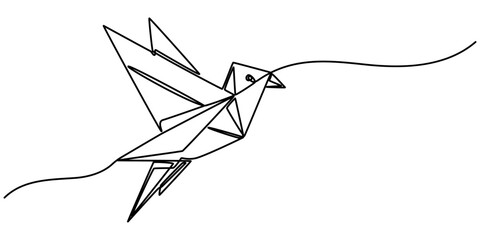 origami bird continuous one line drawing, Single continuous line drawing of beauty funny origami paper form flying hummingbird. Traditional Japanese paper craft folding concept. Train fine motor pro. 