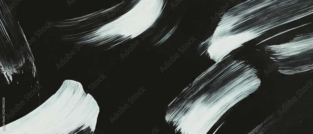 Poster Dry brush watercolor strokes creating textured design on black background for artistic projects
