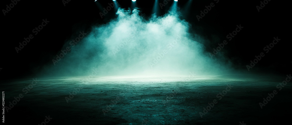 Poster Dust and bokeh lights create a hazy atmosphere on a black background suitable for text