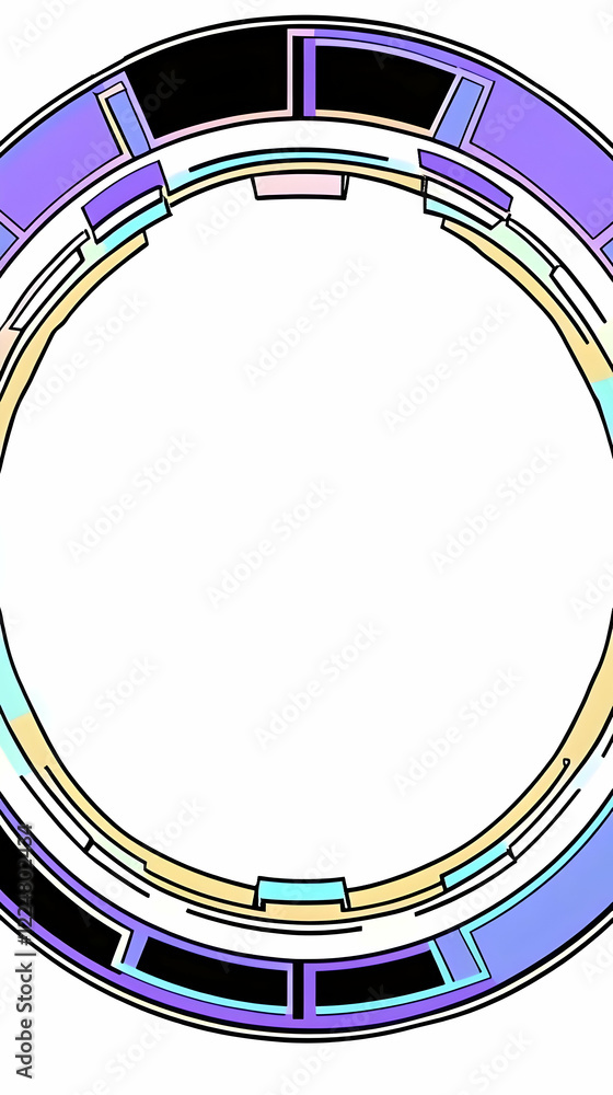 Poster Colorful Abstract Circular Frame Creates a Vibrant and Modern Border with Geometric Shapes, Ideal for Design Projects.