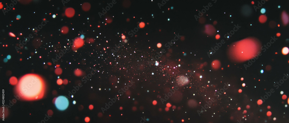 Poster Dust motes floating in hazy atmosphere against a dark background with space for text