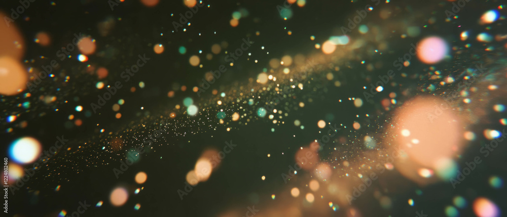Poster Dust motes floating in the air create a dreamy, hazy atmosphere on a black background