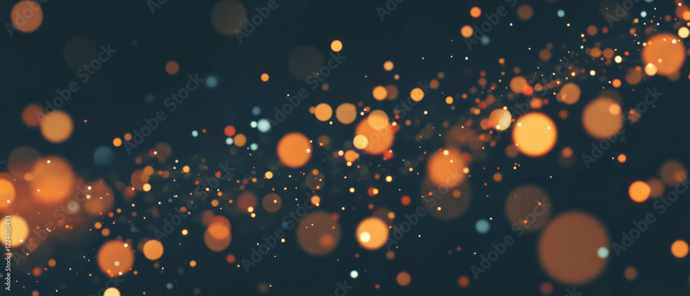 Poster Dust motes create a hazy atmosphere with space for text on a dark background