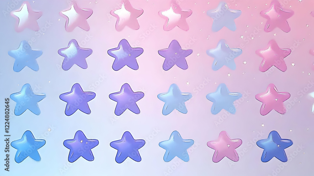 Poster pastel stars pattern forms a colorful and dreamy background on gradient