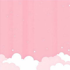 Pink Background with White Clouds and Stars Creates a Dreamy Atmosphere
