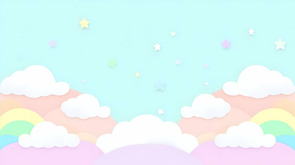 Pastel Rainbow Cloudscape with Stars: A Whimsical 3D Illustration Background