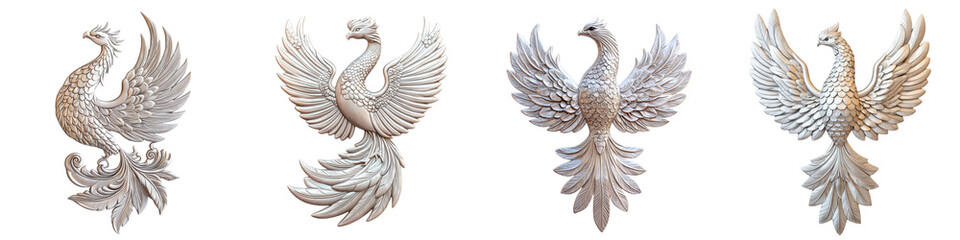 Obraz premium Stunning Mythical Phoenix Bird with Powerful Wings and Fiery Feathers Against White Background This Majestic Creature Represents Spiritual Rebirth Strength and Transformation