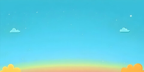 Cartoon Sky Background Displays Two Blue Clouds, White Stars, and a Pastel Rainbow Gradient