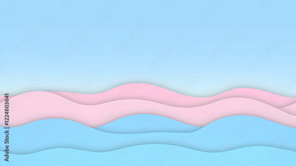 Poster abstract background with pink and blue wavy layers creating a serene and dreamlike atmosphere