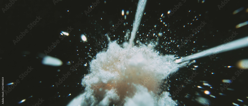 Poster extreme close-up of spark details revealing microscopic texture on a dark background