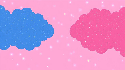 Whimsical Pink and Blue Clouds Float Gently on a Starry Pink Background