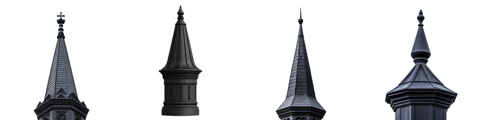 Towering Gothic cathedral spires reaching into the sky their intricate architectural details and ornate designs casting dramatic silhouettes against the moody atmospheric urban skyline  This historic