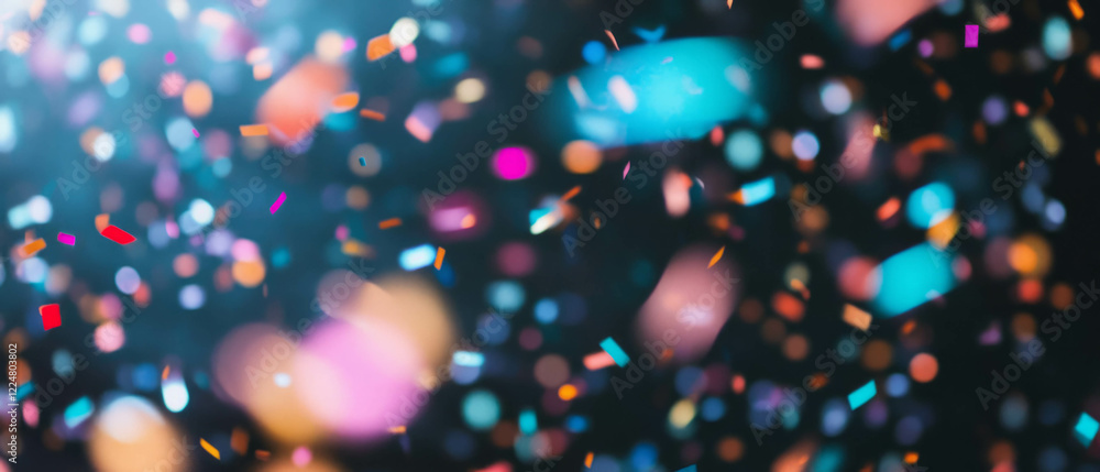 Aufkleber Vibrant confetti falling dynamically against a black background creating a festive atmosphere