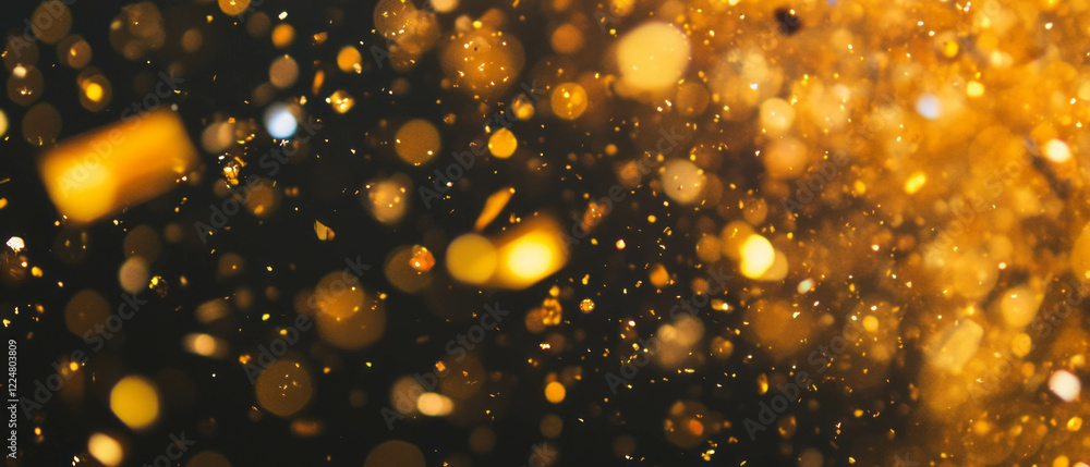 Poster celebrate with falling gold confetti creating a sparkling festive atmosphere on a dark background