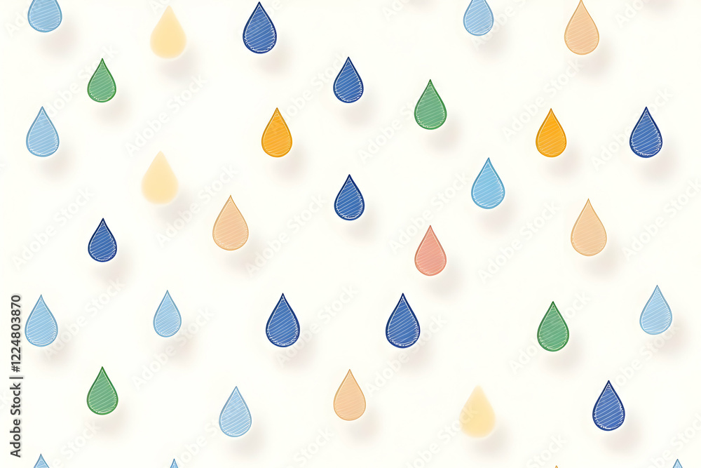 Poster colorful raindrops pattern creates a cheerful and playful background design with soft shadows