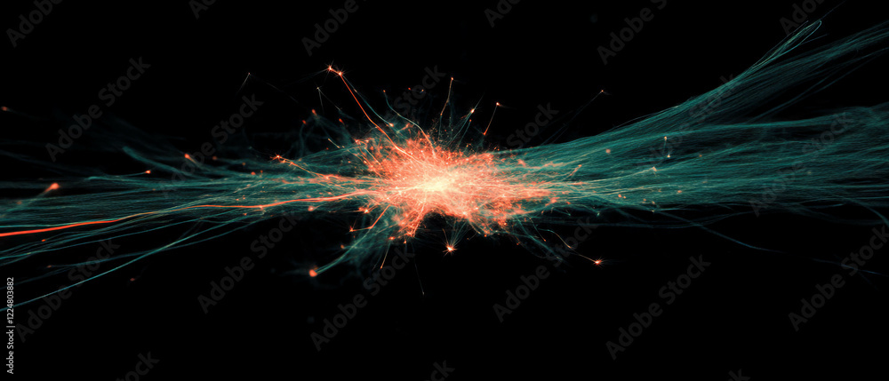 Aufkleber Visualization of fast data streams with spark nodes and rapid flow on a black background