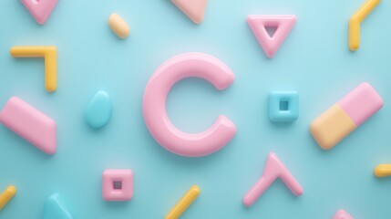 Naklejka premium Bright Pastel Shapes and Cutouts on Light Blue Background for Creative Projects and Designs