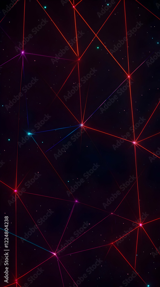 Poster abstract background with glowing lines and dots forms a network with dynamic energy and bright color