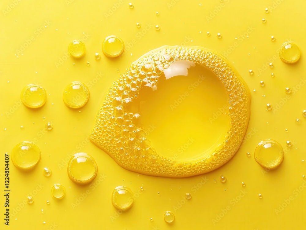 Aufkleber yellow liquid with bubbles on a bright background creating an abstract and clean texture