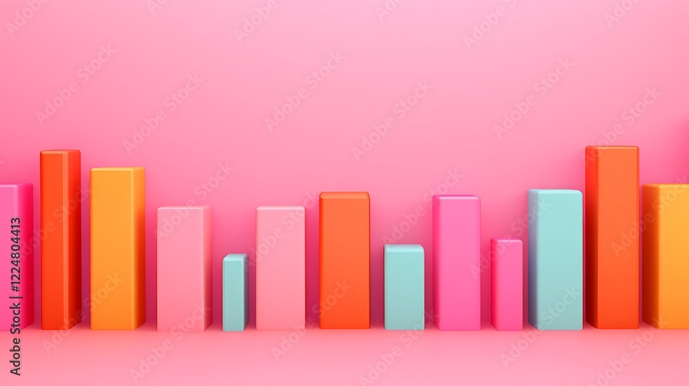 Poster colorful 3d bar graph on pink background representing data trends and analysis in modern design styl