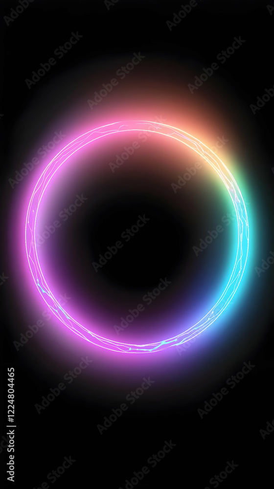 Poster a vibrant neon circle glows on a dark background, creating a colorful and modern abstract design.