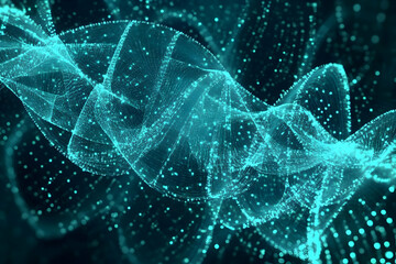 Fototapeta premium Abstract Turquoise Wavy Lines Flowing Smoothly in Dark Background with Particles