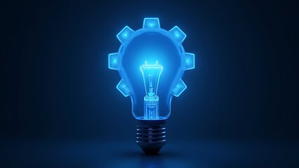 glowing blue gear lightbulb innovation