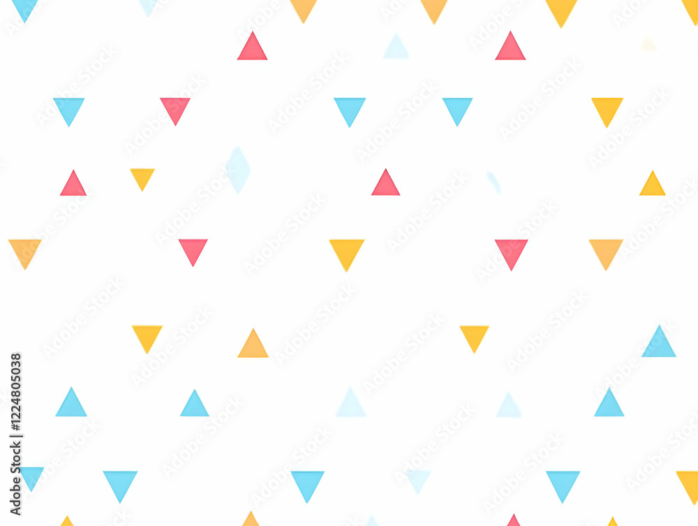 Poster colorful triangles scattered across a white background create a playful and modern design