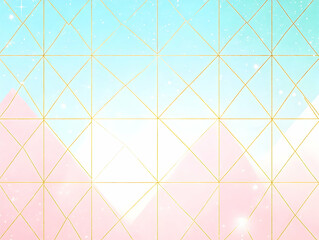 Abstract Background with Gold Geometric Lines on Pink and Blue Gradient
