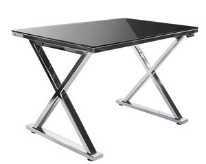 modern computer desk featuring tempered glass top and sleek metal legs, perfect for contemporary workspaces. Its stylish design adds elegance to any office environment