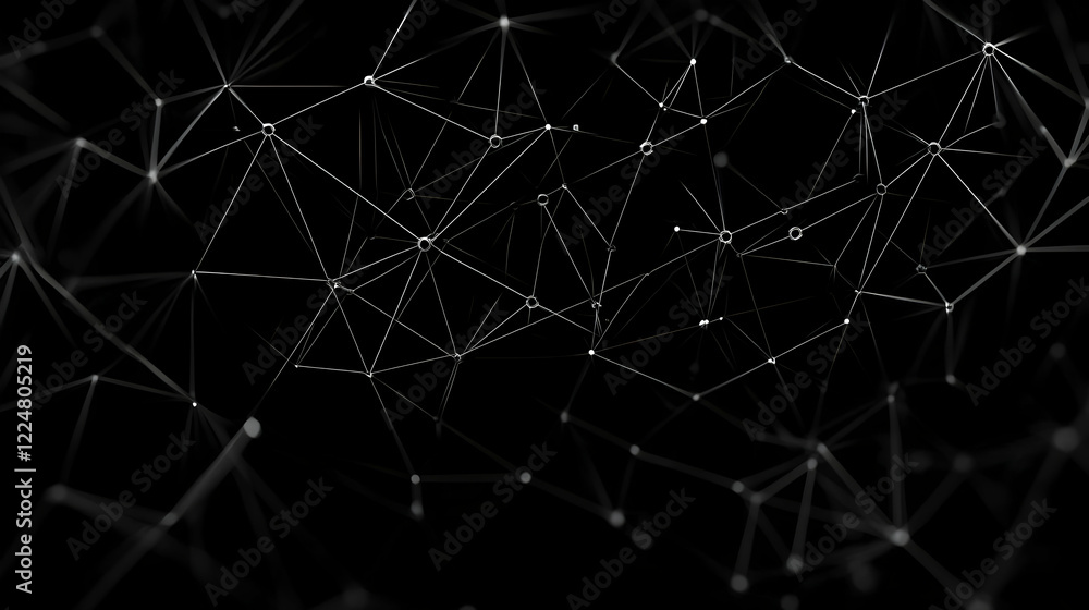Poster abstract 3d network structure connects with dots and lines on a dark background, forming a complex w