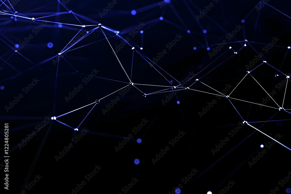 Poster abstract background shows network connections with glowing nodes and lines in dark blue